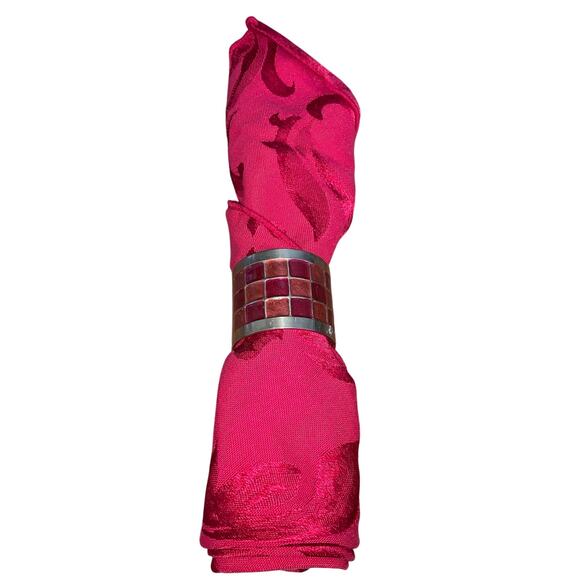 New 6 Vintage Enamel & Brass Napkin Rings Orange and Red Design - Picture 8 of 9